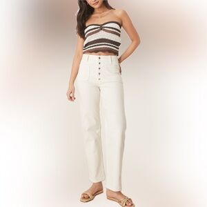 ASOS Cream High-Rise Straight Leg Jeans